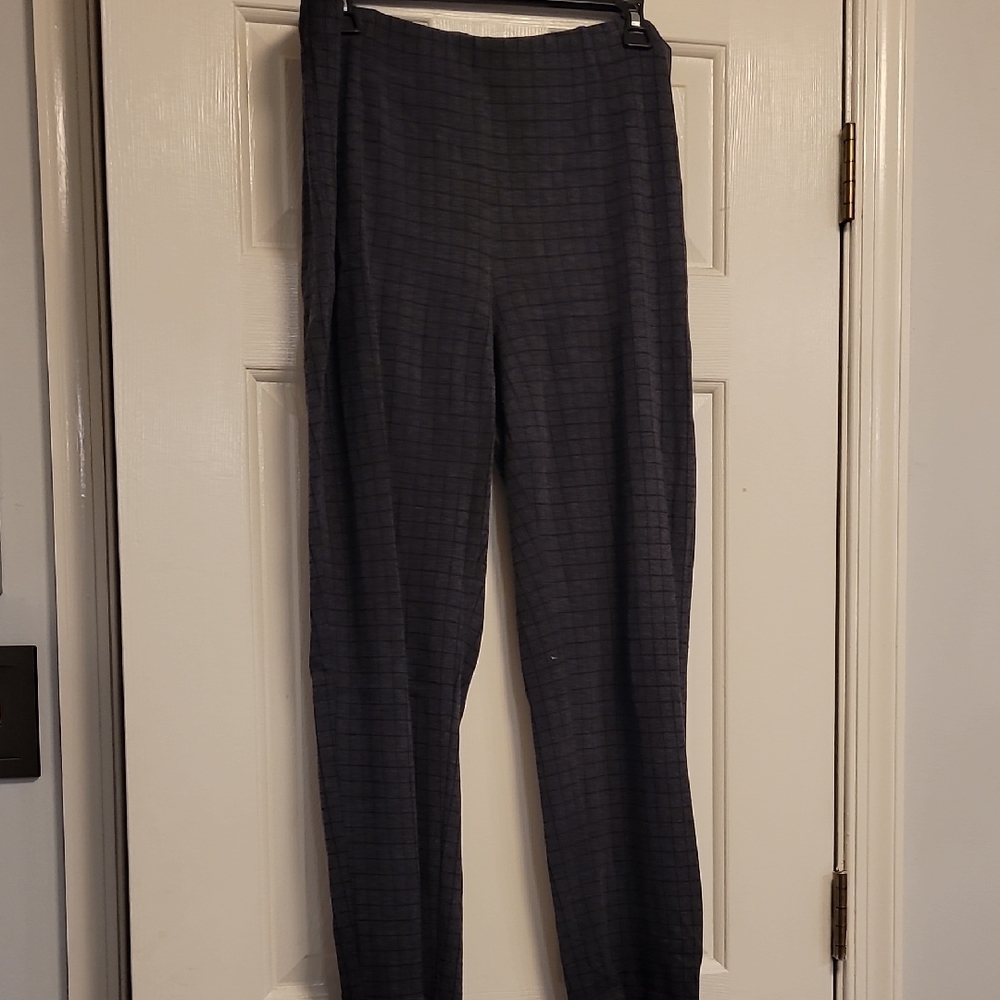 J. Jill Ponte Gray/Black Checkerboard Slim Leg Pants Petite Large